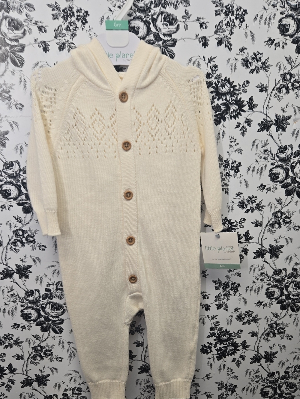 Little Planet Cream Hooded Knit One-Piece for Baby Size 6M